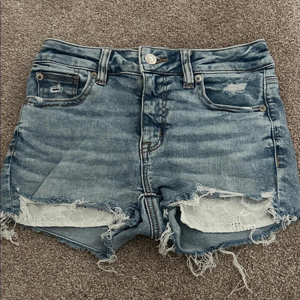 American Eagle Outfitters Light Blue Distressed Jean Shorts